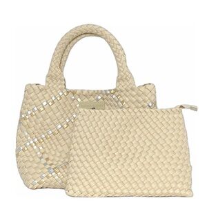 Parker & Hyde  woven tote and clutch purse in beige and metallic